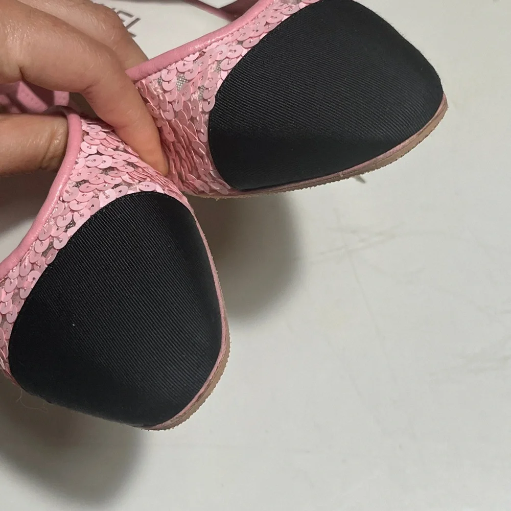 CHANEL Pink Sequin and Black Heels